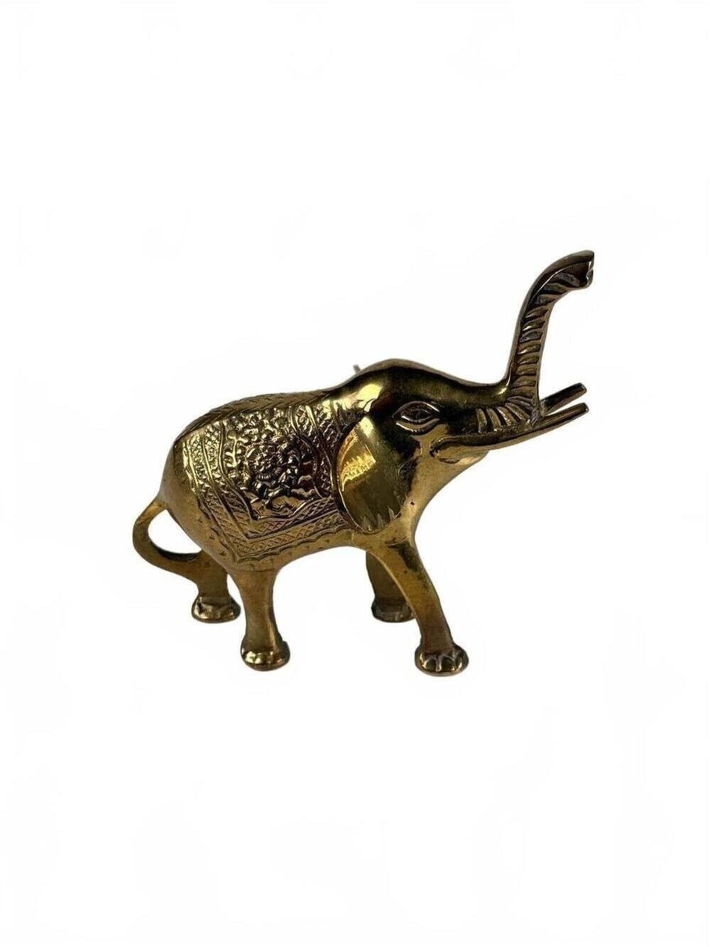 Small 5 inches Vintage Indian Brass Elephant Figurine Engraved Art - Picture 4 of 7